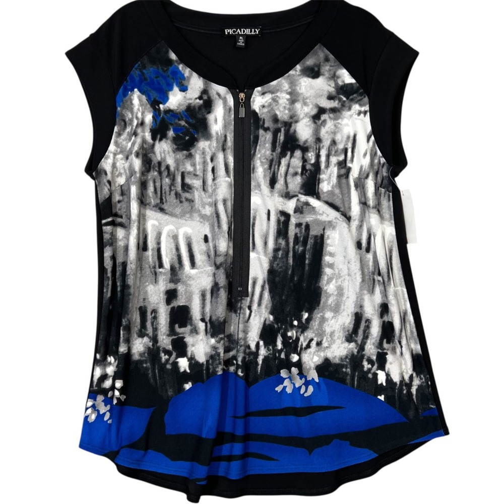 Picadilly‎ Tank Women's PL Blue Zipper Front Art Business New with Tags